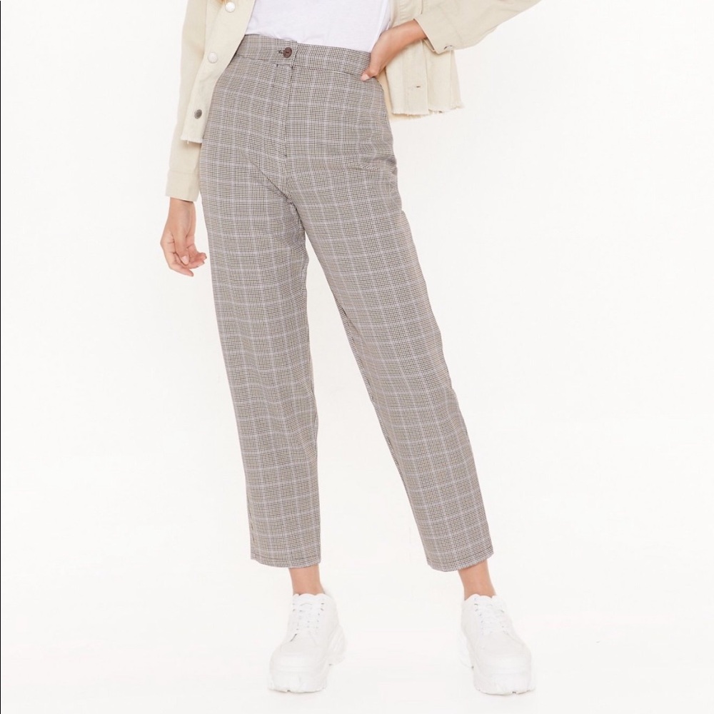 High-waisted Check Print Pants